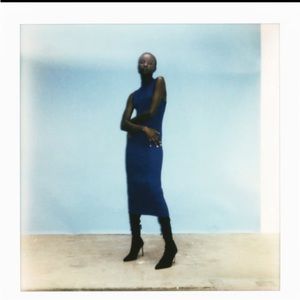 Zara | Ribbed Mock Neck Midi Dress in Petrol Blue NWT